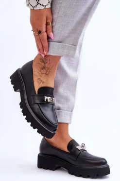 Skórzane Mokasyny Z Ozdobą Na Platformie Czarne Glory