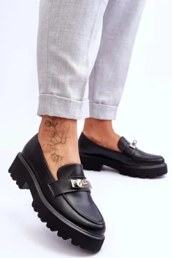 Skórzane Mokasyny Z Ozdobą Na Platformie Czarne Glory