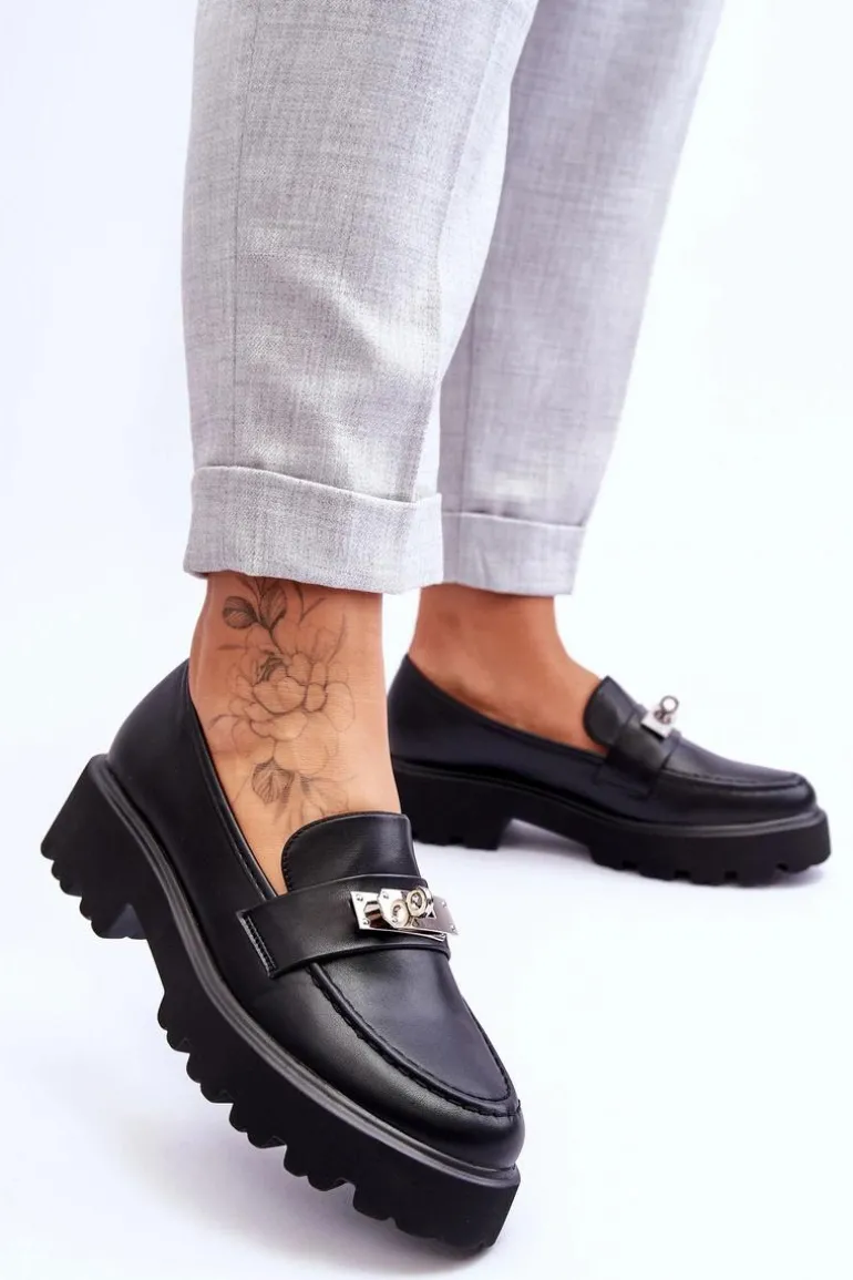 Skórzane Mokasyny Z Ozdobą Na Platformie Czarne Glory