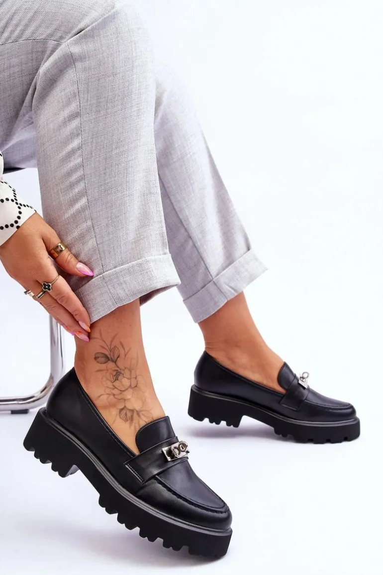 Skórzane Mokasyny Z Ozdobą Na Platformie Czarne Glory