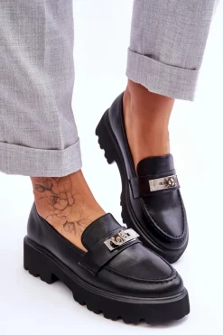 Skórzane Mokasyny Z Ozdobą Na Platformie Czarne Glory