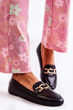 Skórzane Mokasyny Z Ozdobą Czarne Millario