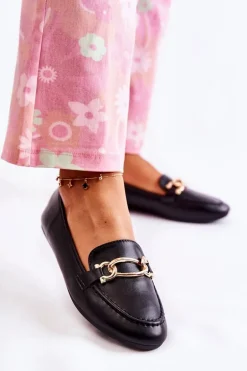 Skórzane Mokasyny Z Ozdobą Czarne Millario