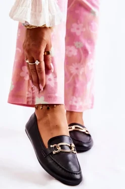 Skórzane Mokasyny Z Ozdobą Czarne Millario