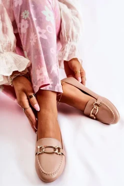 Skórzane Mokasyny Z Ozdobą Beżowe Millario