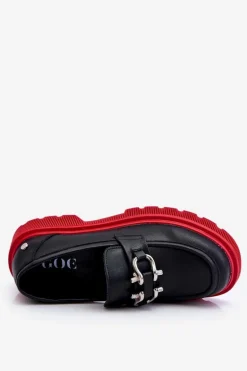 Skórzane Mokasyny Z Ozdobą GOE LL2N4040 Czarno-Czerwone