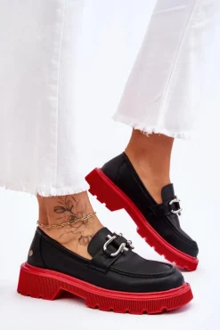 Skórzane Mokasyny Z Ozdobą GOE LL2N4040 Czarno-Czerwone