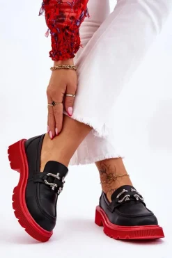 Skórzane Mokasyny Z Ozdobą GOE LL2N4040 Czarno-Czerwone