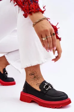 Skórzane Mokasyny Z Ozdobą GOE LL2N4040 Czarno-Czerwone