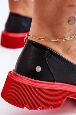 Skórzane Mokasyny Z Ozdobą GOE LL2N4040 Czarno-Czerwone