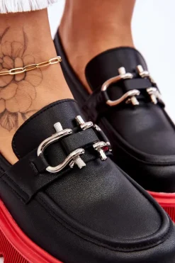 Skórzane Mokasyny Z Ozdobą GOE LL2N4040 Czarno-Czerwone