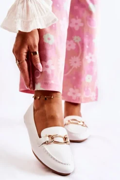 Skórzane Mokasyny Z Ozdobą Białe Millario