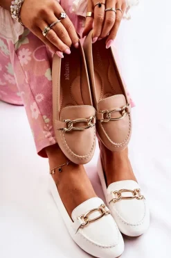 Skórzane Mokasyny Z Ozdobą Białe Millario