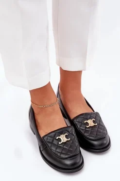 Skórzane Mokasyny Ze Złotą Ozdobą Laura Messi 2927 Czarne