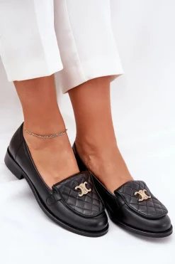 Skórzane Mokasyny Ze Złotą Ozdobą Laura Messi 2927 Czarne