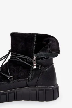 Skórzane Śniegowce Botki Na Platformie Czarne Maxava