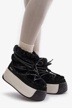 Skórzane Śniegowce Damskie Na Grubej Podeszwie Z Futerkiem Big Star OO274A206 Czarne