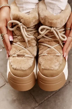 Skórzane Śniegowce Damskie Na Grubej Podeszwie Z Futerkiem Big Star OO274A207 Brązowe