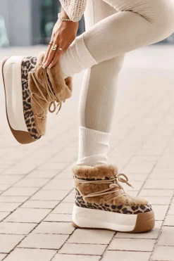 Skórzane Śniegowce Damskie Na Grubej Podeszwie Z Futerkiem Panterka Big Star OO274A208 Brązowe