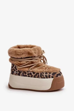 Skórzane Śniegowce Damskie Na Grubej Podeszwie Z Futerkiem Panterka Big Star OO274A208 Brązowe