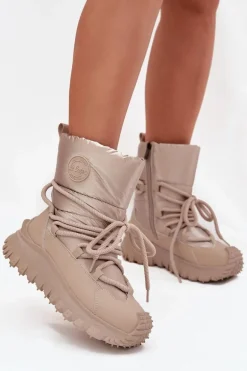 Skórzane Śniegowce Na Platformie Lee Cooper LCJ-25-12-3663 Beżowo-Złote
