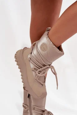 Skórzane Śniegowce Na Platformie Lee Cooper LCJ-25-12-3663 Beżowo-Złote