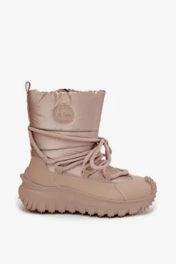 Skórzane Śniegowce Na Platformie Lee Cooper LCJ-25-12-3663 Beżowo-Złote