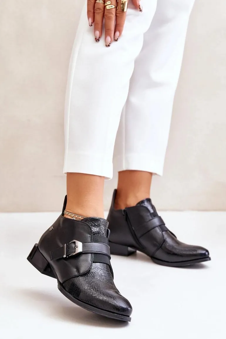 Skórzane Niskie Botki Na Zamek Maciejka 06692-01 Czarne