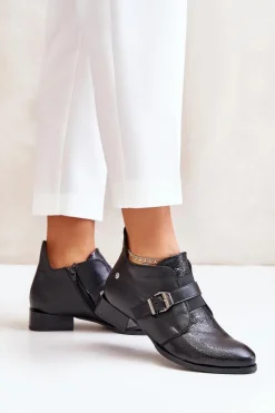 Skórzane Niskie Botki Na Zamek Maciejka 06692-01 Czarne