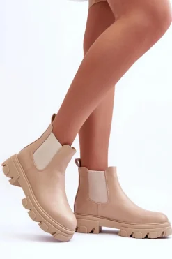 Skórzane Niskie Botki Sztyblety Beżowe Alcanassa