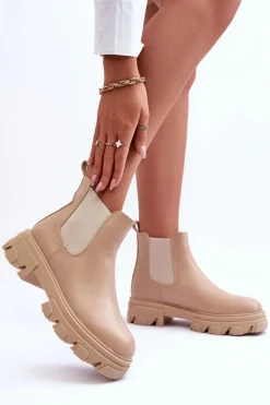 Skórzane Niskie Botki Sztyblety Beżowe Alcanassa