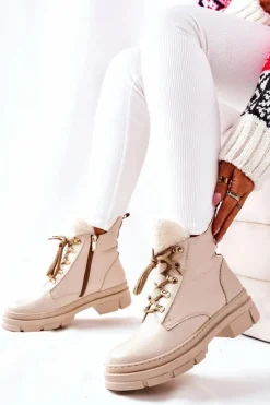 Skórzane Ocieplane Botki Beżowe Molissa