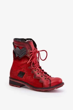 Skórzane Ocieplane Botki Damskie Na Płaskim Obcasie Maciejka 06106-08 Czerwone