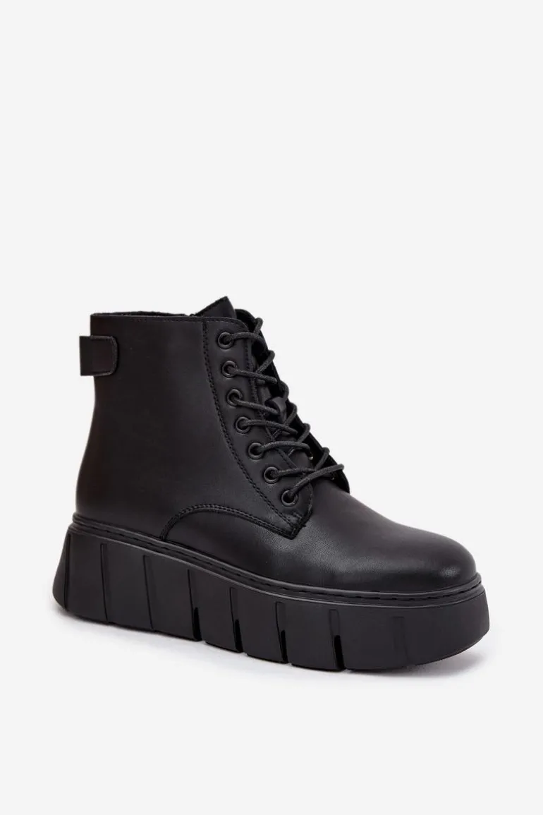 Skórzane Ocieplane Botki Damskie Na Platformie Vinceza 66803 Czarne