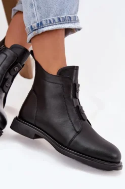 Skórzane Ocieplane Botki Damskie D&A MK52-026 Czarne