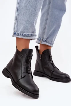 Skórzane Ocieplane Botki Damskie D&A MK52-026 Czarne