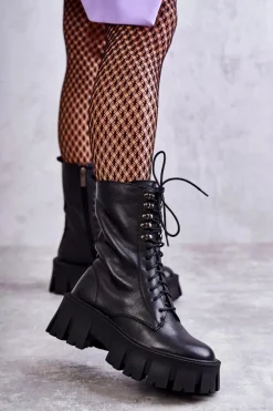 Skórzane Ocieplane Botki GOE KK2N4013 Czarne