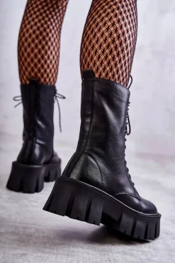 Skórzane Ocieplane Botki GOE KK2N4013 Czarne