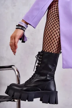 Skórzane Ocieplane Botki GOE KK2N4013 Czarne