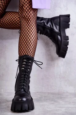 Skórzane Ocieplane Botki GOE KK2N4013 Czarne