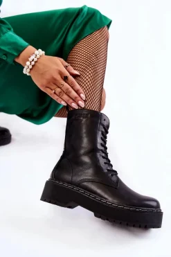 Skórzane Ocieplane Botki Glany Big Star II274109 Czarne