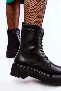 Skórzane Ocieplane Botki Glany Big Star II274109 Czarne