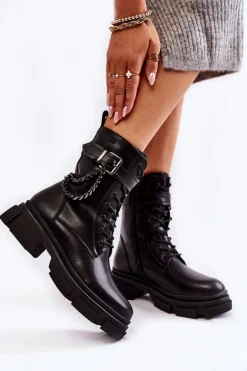 Skórzane Ocieplane Botki Glany Big Star KK274486 Czarne