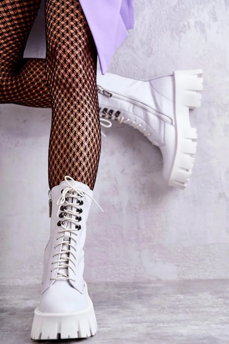 Skórzane Ocieplane Botki GOE KK2N4012 Białe