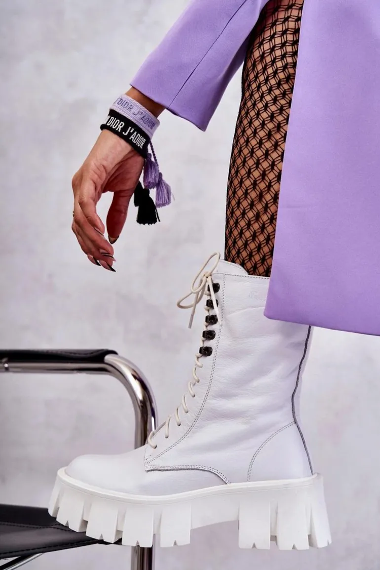 Skórzane Ocieplane Botki GOE KK2N4012 Białe