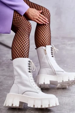 Skórzane Ocieplane Botki GOE KK2N4012 Białe