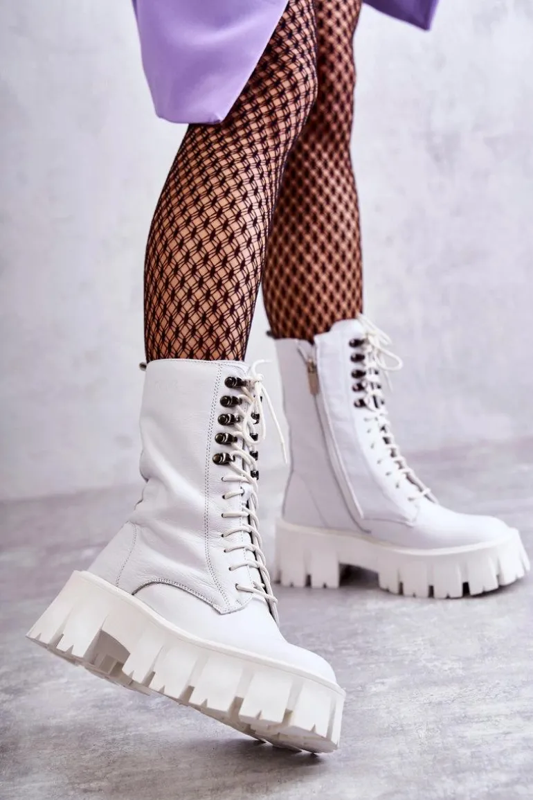 Skórzane Ocieplane Botki GOE KK2N4012 Białe