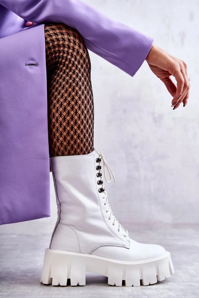 Skórzane Ocieplane Botki GOE KK2N4012 Białe