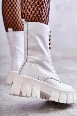 Skórzane Ocieplane Botki GOE KK2N4012 Białe