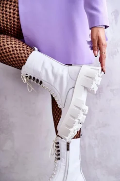 Skórzane Ocieplane Botki GOE KK2N4012 Białe